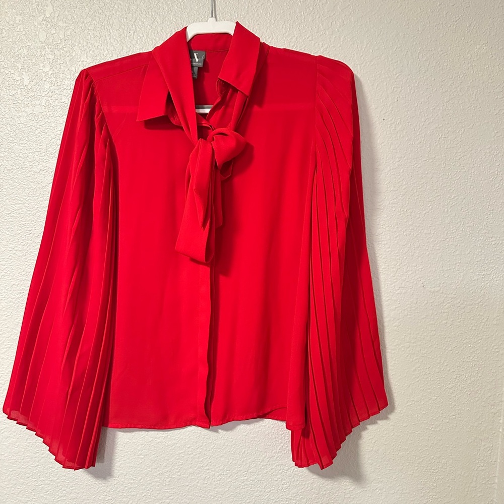 Worthington Red Pleated Sleeve Blouse